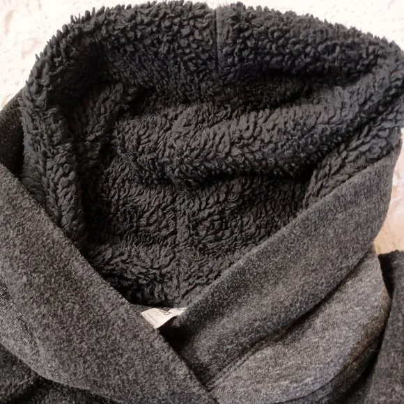 Alo Hoodie Sweatshirt Gray Pullover Fur Lined Hood Kangaroo Pocket Large Women L - Picture 10 of 11